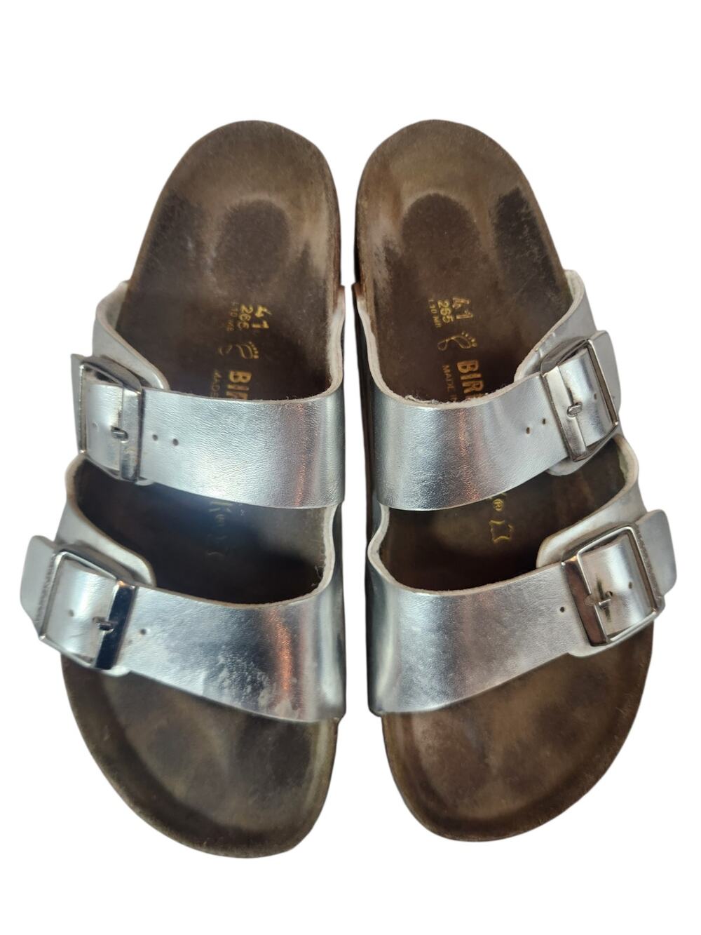 Birkenstock Arizona Silver Metallic Double Strap Sandals EU 41 US 10